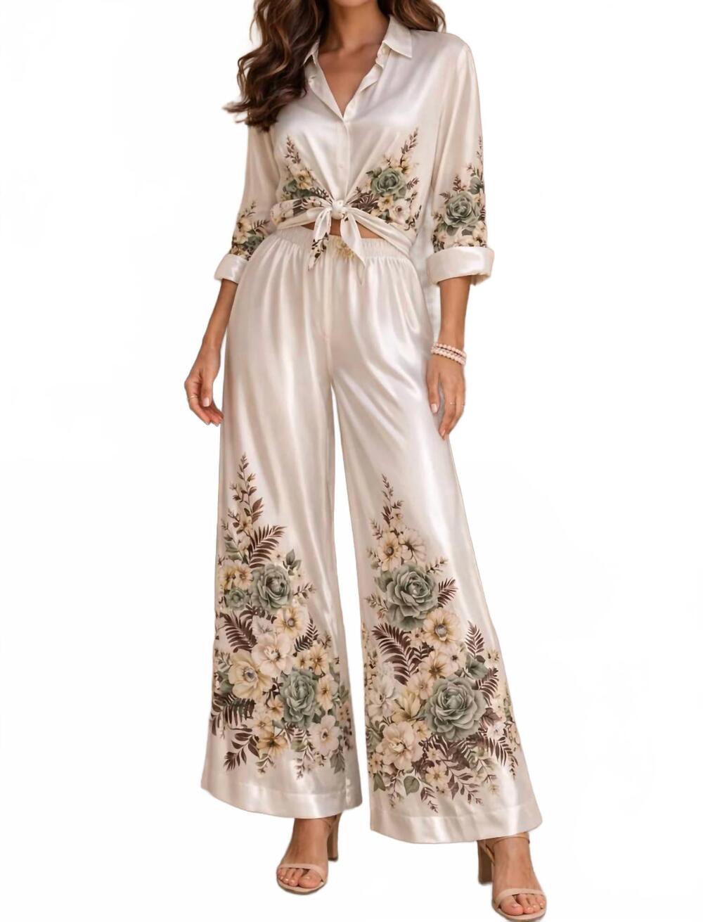 NEW MILIO MILANO floral silky wide leg pants in multi